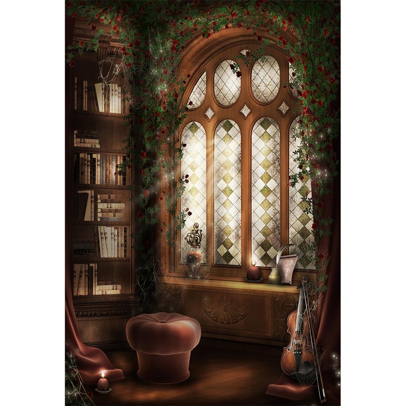 Baocicco Magic Library Interior Blackboard Backdrop 5x7ft Photography Background Reading Room Bookshelf Arched Window Magician Indoor Light Luxury Home Fortune Teller College - Image 1